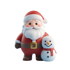 Obraz premium 3D Render Cartoon Illustration: Happy Snowman and Santa Claus, Christmas Character, Isolated on Transparent Background, PNG