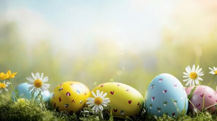 Vibrant easter greeting background featuring colorful eggs and ample space for your text message