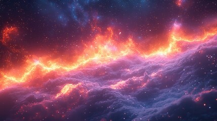 Obraz premium A stunning visualization of cosmic flames against a starry backdrop, showcasing vibrant colors and ethereal beauty of the universe.