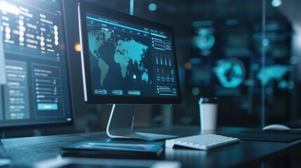 Fototapeta premium Modern Cybersecurity Website Interface with Global Protection Features for Enhanced Digital Security