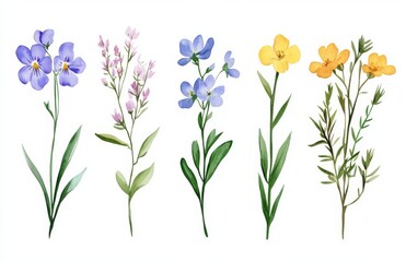 Flowers hand painted in watercolor on a white background. Ideal for invitations and design projects.