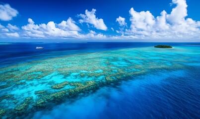 Fototapeta premium Aerial view of tropical blue barrier reef