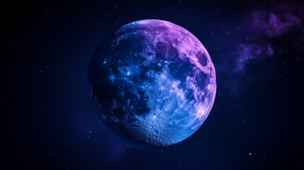 Fototapeta premium Purple-blue moon in Future Dusk sky.