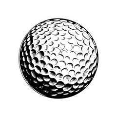 Black and white sketch of a golf ball, drawn in a classic, vintage style