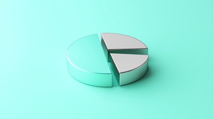 3D pie chart with metallic colors on a mint green background generative ai
