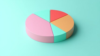 Obraz premium 3D pie chart with metallic colors on a mint green background generative ai