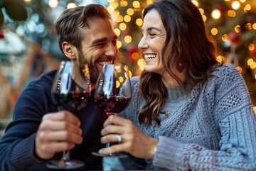 In-Home Romance: Young Couple Smiling, Laughing, and Toasting with Wine
