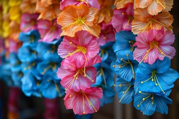 Close-Up of Colorful Flower Garland Toran for Indian Hindu Celebration or Wedding
