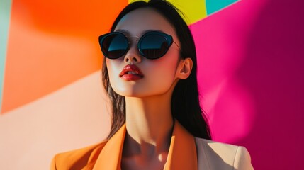 elegant an Asian woman with sunglasses and style generative ai