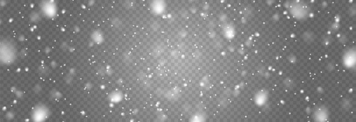 Vector flying snow. Snowfall on isolated transparent background. Christmas or winter background. Snow or snowflakes png.