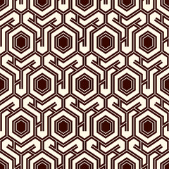 Honeycomb seamless pattern. Hexagon mosaic tiles ornament. Ethnic surface print. Repeated geometric figures background. Ornamental wallpaper. Modern geo design digital paper.