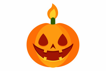 A jack-o-lantern with a spooky grin and a burning candle inside for Halloween.white background 