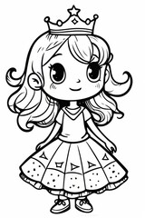 Fototapeta premium Cute princess cartoon. Outline black and white image. Coloring book page
