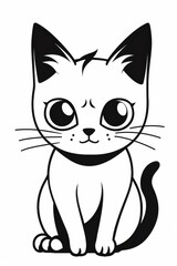 Obraz premium Cute cat cartoon. Outline black and white image. Coloring book page