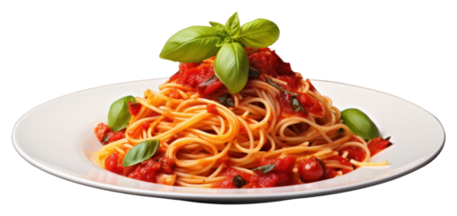 PNG Plate of spaghetti tomato pasta basil.