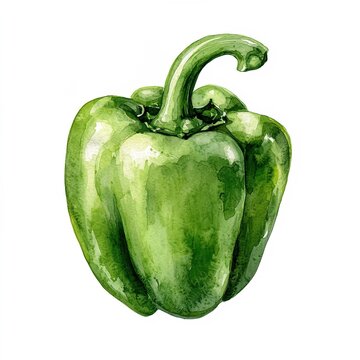recommend clip art: realistic watercolor painting of ripe green bell spicy pepper isolated on white background