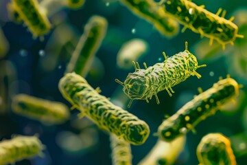 Fototapeta premium 3d illustration of a group of pathogenic bacteria, such as salmonella, floating in a body fluid
