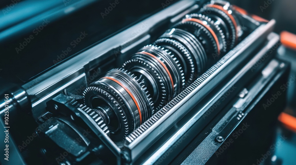 Aufkleber close-up of a complex gear system in a machine