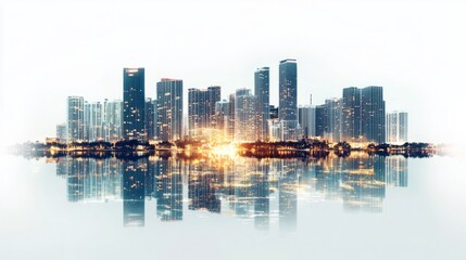 Naklejka premium illuminated buildings reflecting in the water generative ai