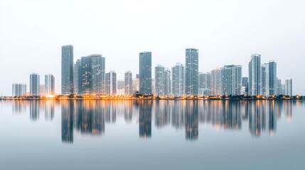 Fototapeta premium illuminated buildings reflecting in the water generative ai