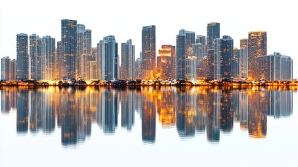 Fototapeta premium illuminated buildings reflecting in the water generative ai