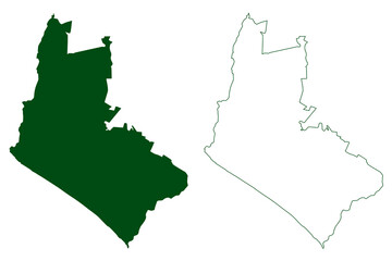 Tecoman municipality (Free and Sovereign State of Colima, Mexico, United Mexican States) map vector illustration, scribble sketch Tecomán map