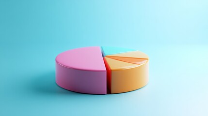 3D pie chart with smooth gradient and illumination on sky blue background. generative ai