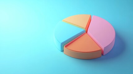 Obraz premium 3D pie chart with smooth gradient and illumination on sky blue background. generative ai