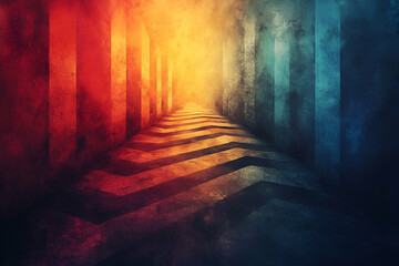 Obraz premium A colorful hallway with red, yellow, and blue stripes