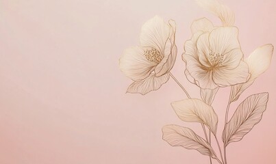 Elegant floral line art design featuring delicate gold ink on a soft pastel pink background, perfect for invitations or decor