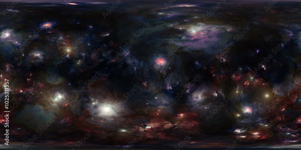 Wall mural seamless hdri 12k space skybox with nebula and stars in 360 degree equirectangular map for sci-fi re