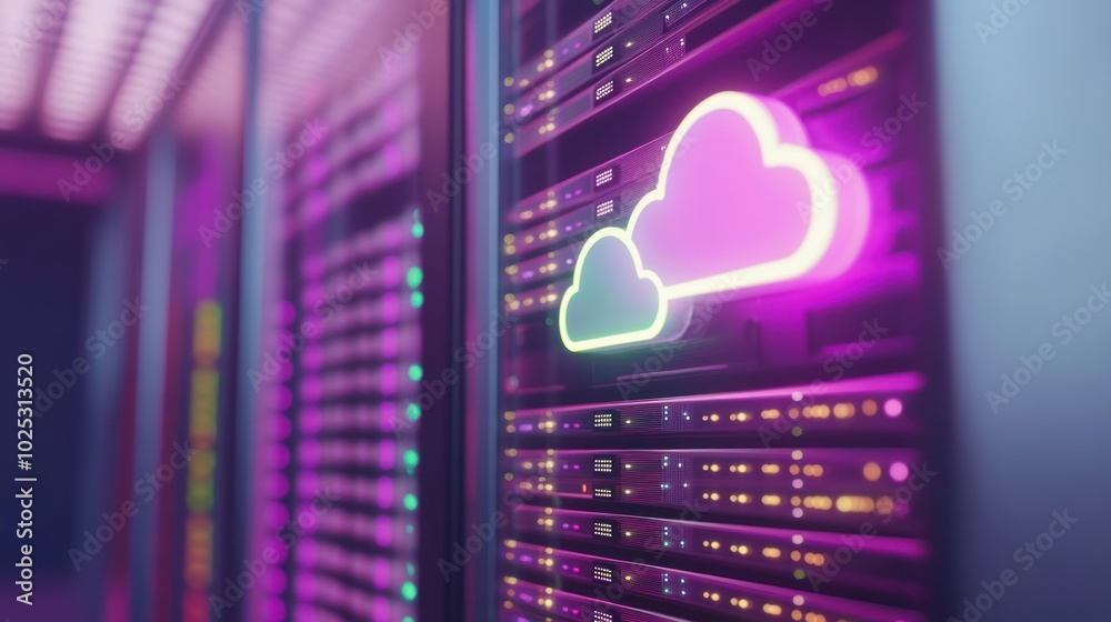 Aufkleber Illuminated Cloud Symbol on Server Rack in Data Center