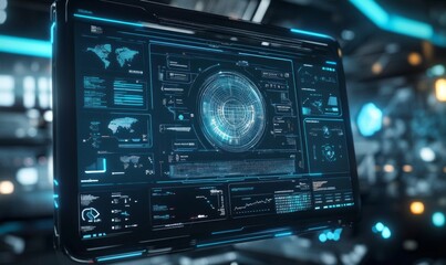 Futuristic HR interface over blue