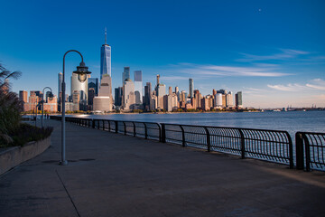 Fototapeta premium New York, United States. Panorama view of New York city skyline in Midtown Manhattan. USA, NYC, NY, Manhattan. American big city. Lower Manhattan skyline. New York from New Jersey.