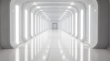 Fototapeta premium Futuristic White Corridor with Bright Lights