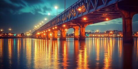 Fototapeta premium Baton Rouge Bridge over Mississippi River in Louisiana at night with selective focus 