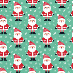 Seamless pattern with Santa Claus on a green background.