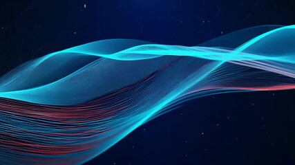 An abstract representation of digital waves flowing across a dark blue background. This concept evokes technology, innovation, and the digital future, with smooth lines symbolizing data flow.