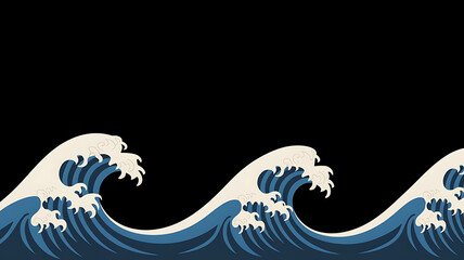 Obraz premium Blue and white Japanese wave graphic design, perfect for minimalist and modern projects. 