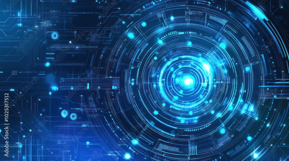 Poster abstract futuristic technology interface with blue glowing lines and circles