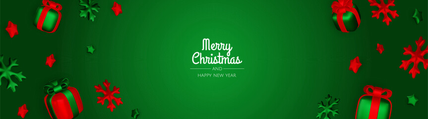 Merry Christmas and happy new year background. Christmas tree, Gift boxes, Christmas balls. Christmas element for web, banners, greeting card, template design.