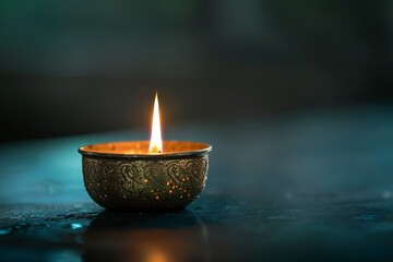 A single candle flame flickering against the darkness, casting an ethereal...