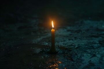 A single candle flame flickering against the darkness, casting an ethereal...