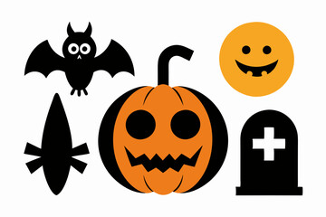 Retro Halloween Clipart Icons Set | Vector Art and Sublimation Designs. white background