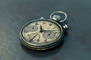 Close up of an old, worn stopwatch with a distressed face, hinting at its rich history and the passage of time