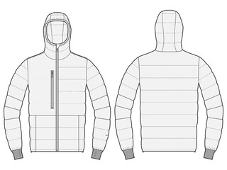 Hooded down puffer jacket technical CAD fashion illustration front and back views  © 212069668