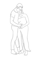 illustration d'un couple qui attend un heureux événement, grossesse, dessin lignes