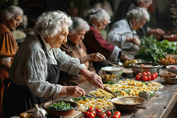 Seniors Enjoying Italian Cooking Together - Powered by Adobe