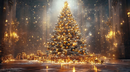 Elegant Christmas Tree Adorned With Golden Accents