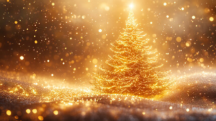 Naklejka premium Elegant Christmas Tree Shining With Golden Lights